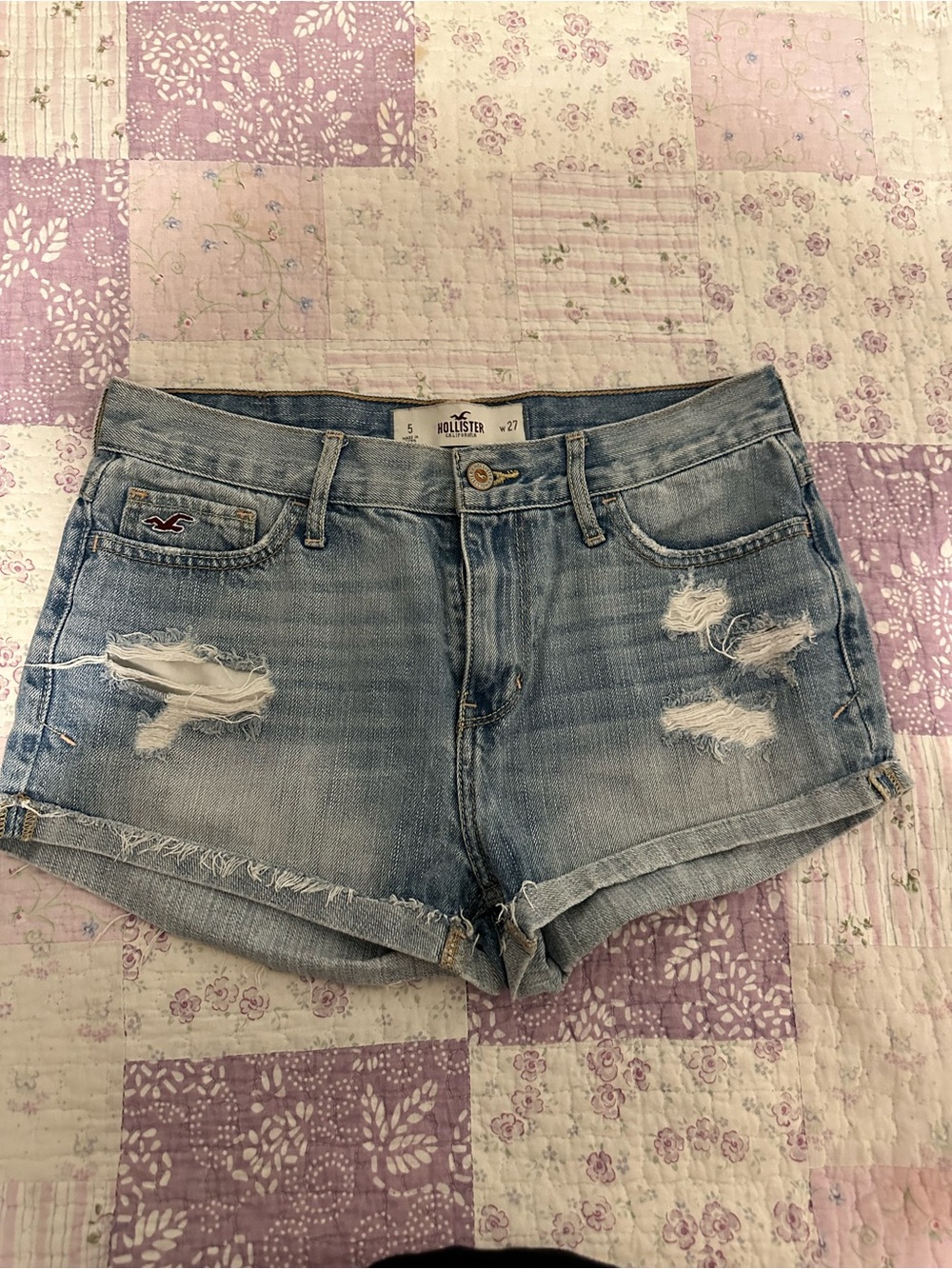 Hollister Light Wash Distressed Denim Jean Shorts